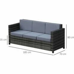 Outsunny Rattan Wicker 3-seater Sofa Chair Patio Furniture W/ Cushions Black -Outsunny store 17049206 2