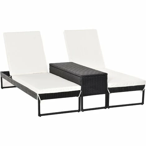 Outsunny 3 Pack Rattan Wicker Adjustable Lounge Chair w/ Cushions Set, Black Outsunny 3 Pack Rattan Wicker Adjustable Lounge Chair W/ Cushions Set, Black -Outsunny store 17049207 1