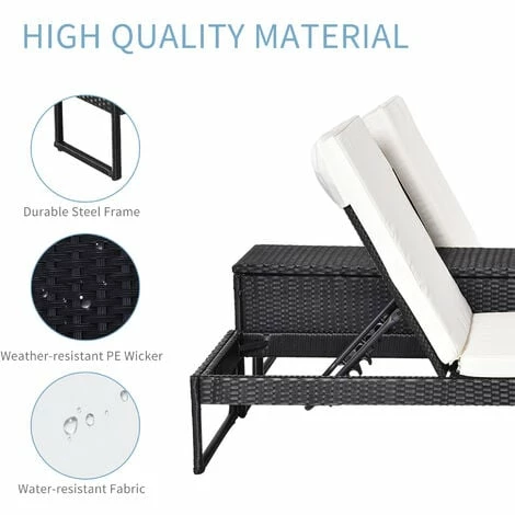 Outsunny 3 Pack Rattan Wicker Adjustable Lounge Chair w/ Cushions Set, Black Outsunny 3 Pack Rattan Wicker Adjustable Lounge Chair W/ Cushions Set, Black -Outsunny store 17049207 5