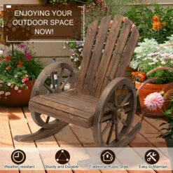 Outsunny Adirondack Rocking Chair Porch Poolside Garden Lounging Carbonized Wood -Outsunny store 17274274 5