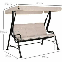 Outsunny Outdoor 3-person Garden Metal Padded Porch Swing Chair Bench, Beige -Outsunny store 17274283 2