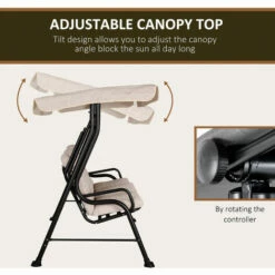 Outsunny Outdoor 3-person Garden Metal Padded Porch Swing Chair Bench, Beige -Outsunny store 17274283 4