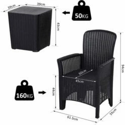 Outsunny 3 Piece Outdoor Rattan Wicker Chair Table Patio Furniture Set, Black -Outsunny store 17274297 2