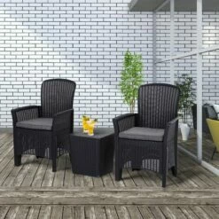 Outsunny 3 Piece Outdoor Rattan Wicker Chair Table Patio Furniture Set, Black -Outsunny store 17274297 3