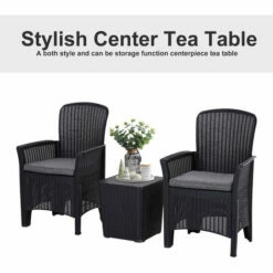 Outsunny 3 Piece Outdoor Rattan Wicker Chair Table Patio Furniture Set, Black -Outsunny store 17274297 4