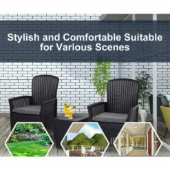 Outsunny 3 Piece Outdoor Rattan Wicker Chair Table Patio Furniture Set, Black -Outsunny store 17274297 5