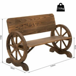 Outsunny Rustic Wood Design Home Garden Wagon Wheel Bench Décor Outdoor Loveseat -Outsunny store 17274305 2