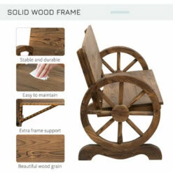 Outsunny Rustic Wood Design Home Garden Wagon Wheel Bench Décor Outdoor Loveseat -Outsunny store 17274305 4