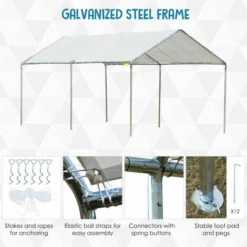 Outsunny 2-Rooms Outdoor Carport Galvanized Steel Frame Tent UV Resistant White -Outsunny store 17274335 4