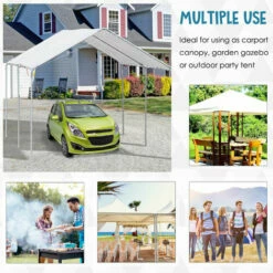 Outsunny 2-Rooms Outdoor Carport Galvanized Steel Frame Tent UV Resistant White -Outsunny store 17274335 5