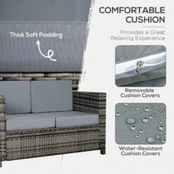 Outsunny Rattan Wicker 2-seat Sofa Loveseat Padded Garden Furniture Grey -Outsunny store 17274348 5