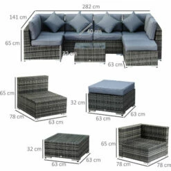 Outsunny 8pc Rattan Sofa Garden Furniture Aluminium Outdoor Patio Set Grey -Outsunny store 17274361 2
