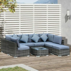 Outsunny 8pc Rattan Sofa Garden Furniture Aluminium Outdoor Patio Set Grey -Outsunny store 17274361 3