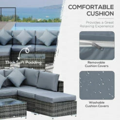 Outsunny 8pc Rattan Sofa Garden Furniture Aluminium Outdoor Patio Set Grey -Outsunny store 17274361 5