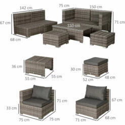 Outsunny 8pc Outdoor Patio Furniture Set Weather Wicker Rattan Sofa Chair Grey 3 Outsunny 8pc Outdoor Patio Furniture Set Weather Wicker Rattan Sofa Chair Grey -Outsunny store 17274365 2