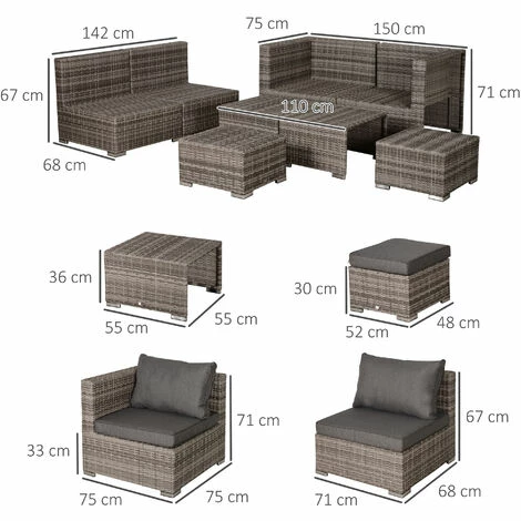 Outsunny 8pc Outdoor Patio Furniture Set Weather Wicker Rattan Sofa Chair Grey Outsunny 8pc Outdoor Patio Furniture Set Weather Wicker Rattan Sofa Chair Grey -Outsunny store 17274365 2