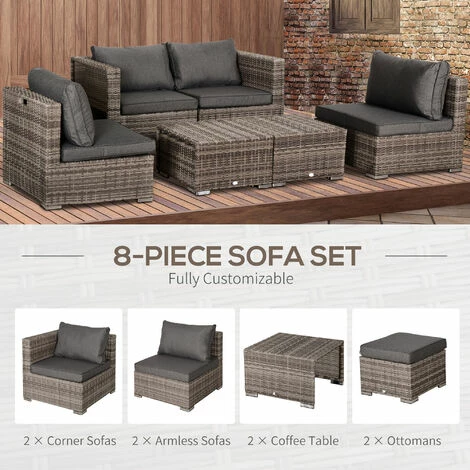 Outsunny 8pc Outdoor Patio Furniture Set Weather Wicker Rattan Sofa Chair Grey Outsunny 8pc Outdoor Patio Furniture Set Weather Wicker Rattan Sofa Chair Grey -Outsunny store 17274365 4