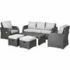 Outsunny 6pc Padded Outdoor Rattan Wicker 3-Seat Sofa Recliner Footstool Table -Outsunny store 17274370 1