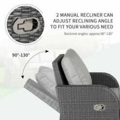 Outsunny 6pc Padded Outdoor Rattan Wicker 3-Seat Sofa Recliner Footstool Table -Outsunny store 17274370 4