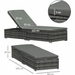 Outsunny Patio Rattan Chaise Lounge Garden Pool Wicker Sun Lounger Adjustable -Outsunny store 17274374 2