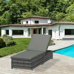 Outsunny Patio Rattan Chaise Lounge Garden Pool Wicker Sun Lounger Adjustable -Outsunny store 17274374 3