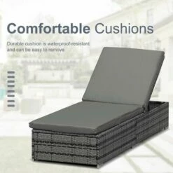 Outsunny Patio Rattan Chaise Lounge Garden Pool Wicker Sun Lounger Adjustable -Outsunny store 17274374 4