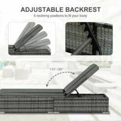 Outsunny Patio Rattan Chaise Lounge Garden Pool Wicker Sun Lounger Adjustable -Outsunny store 17274374 5