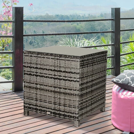 Outsunny Side Table Furniture Tempered Glass Garden Patio Wicker Mixed Grey Outsunny Side Table Furniture Tempered Glass Garden Patio Wicker Mixed Grey -Outsunny store 17274382 3
