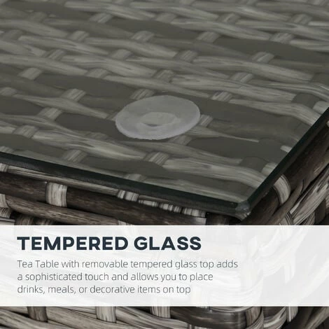 Outsunny Side Table Furniture Tempered Glass Garden Patio Wicker Mixed Grey Outsunny Side Table Furniture Tempered Glass Garden Patio Wicker Mixed Grey -Outsunny store 17274382 4