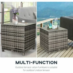 Outsunny Side Table Furniture Tempered Glass Garden Patio Wicker Mixed Grey 6 Outsunny Side Table Furniture Tempered Glass Garden Patio Wicker Mixed Grey -Outsunny store 17274382 5