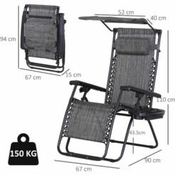 Alternative view of Outsunny Zero Gravity Chair Adjustable Patio Lounge W/ Cup Holder Light Grey