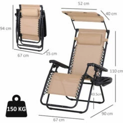 Outsunny Zero Gravity Chair Adjustable Patio Lounge W/ Cup Holder Beige -Outsunny store 17328413 2