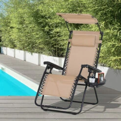 Outsunny Zero Gravity Chair Adjustable Patio Lounge W/ Cup Holder Beige -Outsunny store 17328413 3