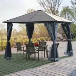 Outsunny 3 X 3(m) Polycarbonate Hardtop Gazebo With Aluminium Frame And Curtains -Outsunny store 17352841 3