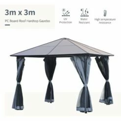 Outsunny 3 X 3(m) Polycarbonate Hardtop Gazebo With Aluminium Frame And Curtains -Outsunny store 17352841 4