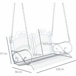 Outsunny Outdoor Garden Solid Metal 2 Seat Swing Chair Hanging Hammock White -Outsunny store 17619570 2