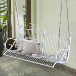 Outsunny Outdoor Garden Solid Metal 2 Seat Swing Chair Hanging Hammock White -Outsunny store 17619570 3