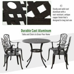 Outsunny 5 Pcs Aluminium Bistro Dining Set W/ Parasol Umbrella Hole Compact -Outsunny store 17619574 5