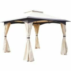 Outsunny 10' X 12'/3Mx3M Steel Fabric Patio Gazebo Vented Roof W/Mesh Sidewall