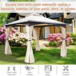 Outsunny 10' X 12'/3Mx3M Steel Fabric Patio Gazebo Vented Roof W/Mesh Sidewall -Outsunny store 17619579 4