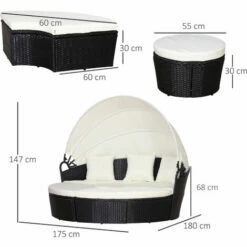 Outsunny 5 PCs Cushioned Outdoor Plastic Rattan Round Sofa Bed Table Set Black -Outsunny store 17619580 2