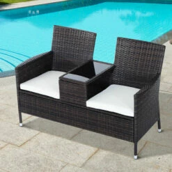 Outsunny Rattan Chair Garden Furniture Patio Companion Love Seat Table Brown -Outsunny store 1767729 3