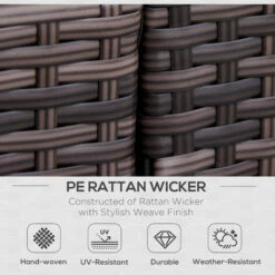 Outsunny Rattan Chair Garden Furniture Patio Companion Love Seat Table Brown -Outsunny store 1767729 4