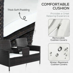 Outsunny Rattan Chair Garden Furniture Patio Companion Love Seat Table Brown -Outsunny store 1767729 5