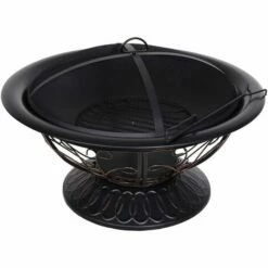 Outsunny 76cm Round Garden Firepit Patio Heater With Poker, Cover,Wood Log Grade