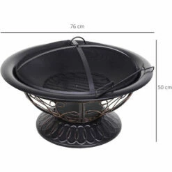 Alternative view of Outsunny 76cm Round Garden Firepit Patio Heater With Poker, Cover,Wood Log Grade