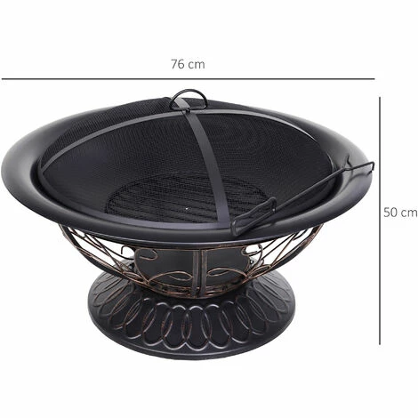Outsunny 76cm Round Garden Firepit Patio Heater With Poker, Cover,Wood Log Grade 4 Outsunny 76cm Round Garden Firepit Patio Heater With Poker, Cover,Wood Log Grade - Image 2