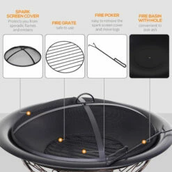 Outsunny 76cm Round Garden Firepit Patio Heater With Poker, Cover,Wood Log Grade 10 Outsunny 76cm Round Garden Firepit Patio Heater With Poker, Cover,Wood Log Grade -Outsunny store 17810780 4