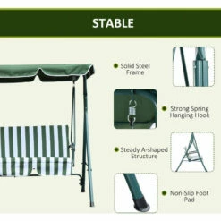 Outsunny Outdoor 3-person Metal Porch Swing Chair Bench Canopy Green 6 Outsunny Outdoor 3-person Metal Porch Swing Chair Bench Canopy Green -Outsunny store 17810781 5