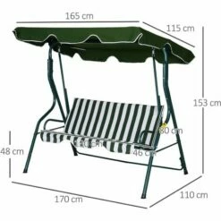 Outsunny 3-person Garden Swing Chair W/ Adjustable Canopy, Green Stripes -Outsunny store 17810783 2